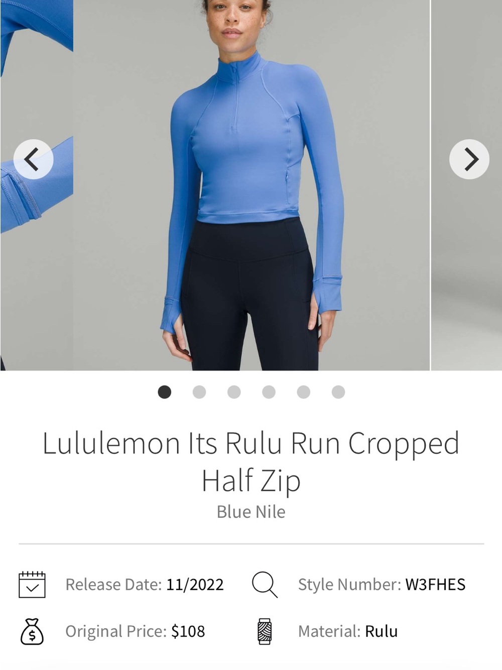 lululemon athletica Cropped Half-Zip Top — Blue